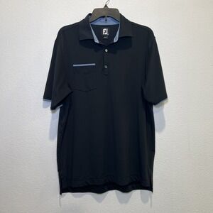 Footjoy Men's Medium Golf Polo Shirt Black, Blue Inside Collar And Pocket/sleeve